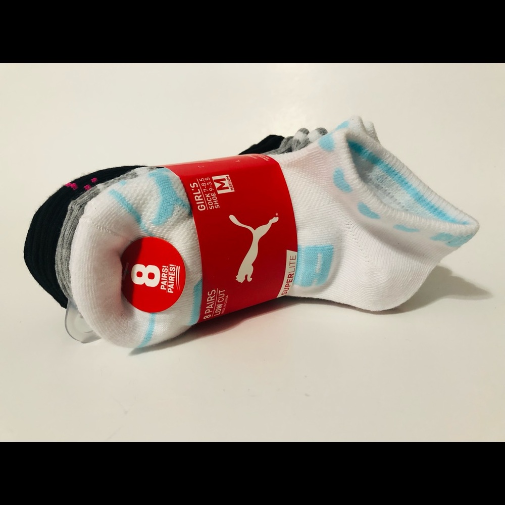 PUMA Superlite Kids' Girls 8 Pack Low Cut Socks Medium